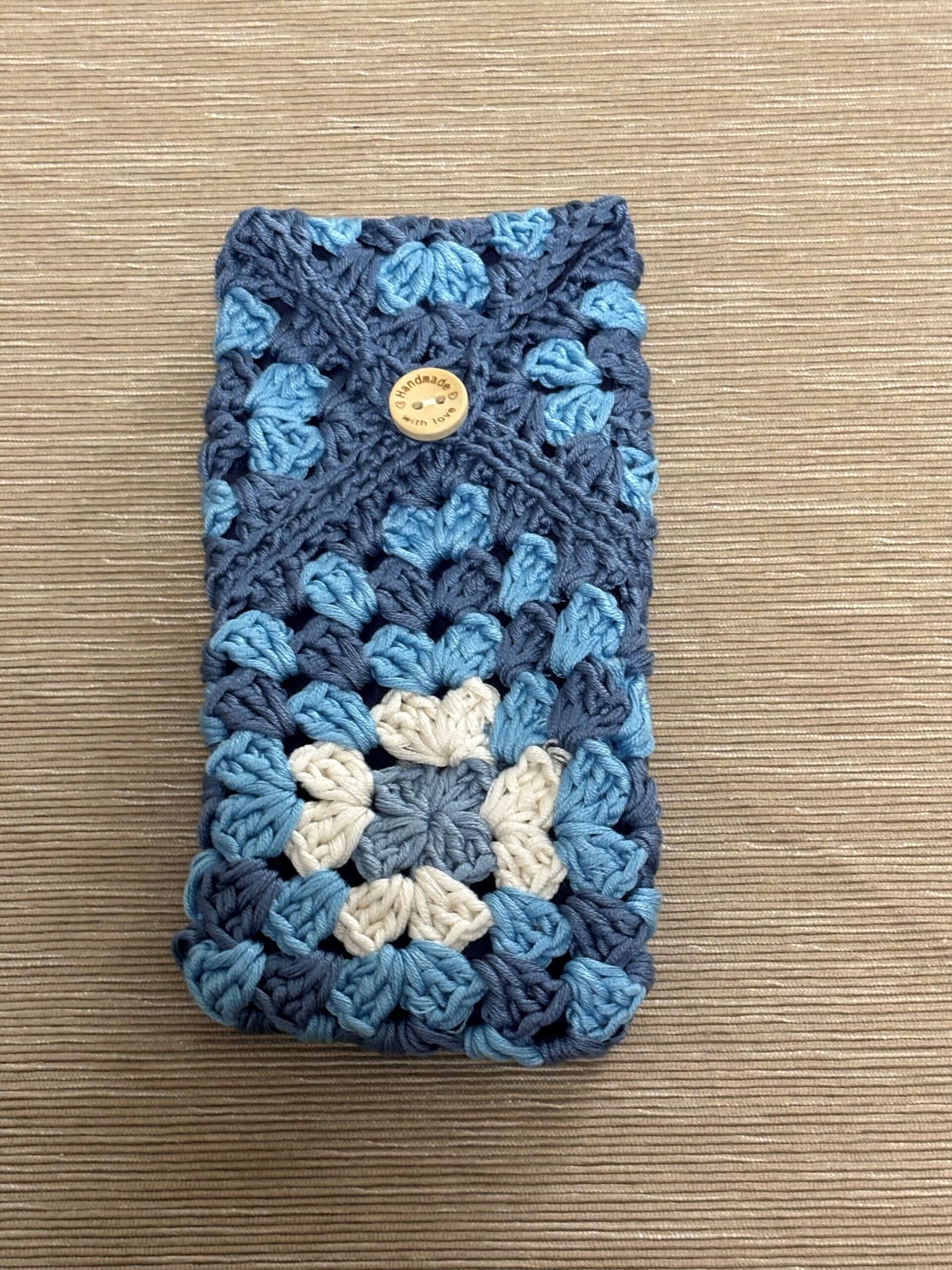 Conjunto funda gafas y portalibros hecho a mano crochet tonos azules - 3