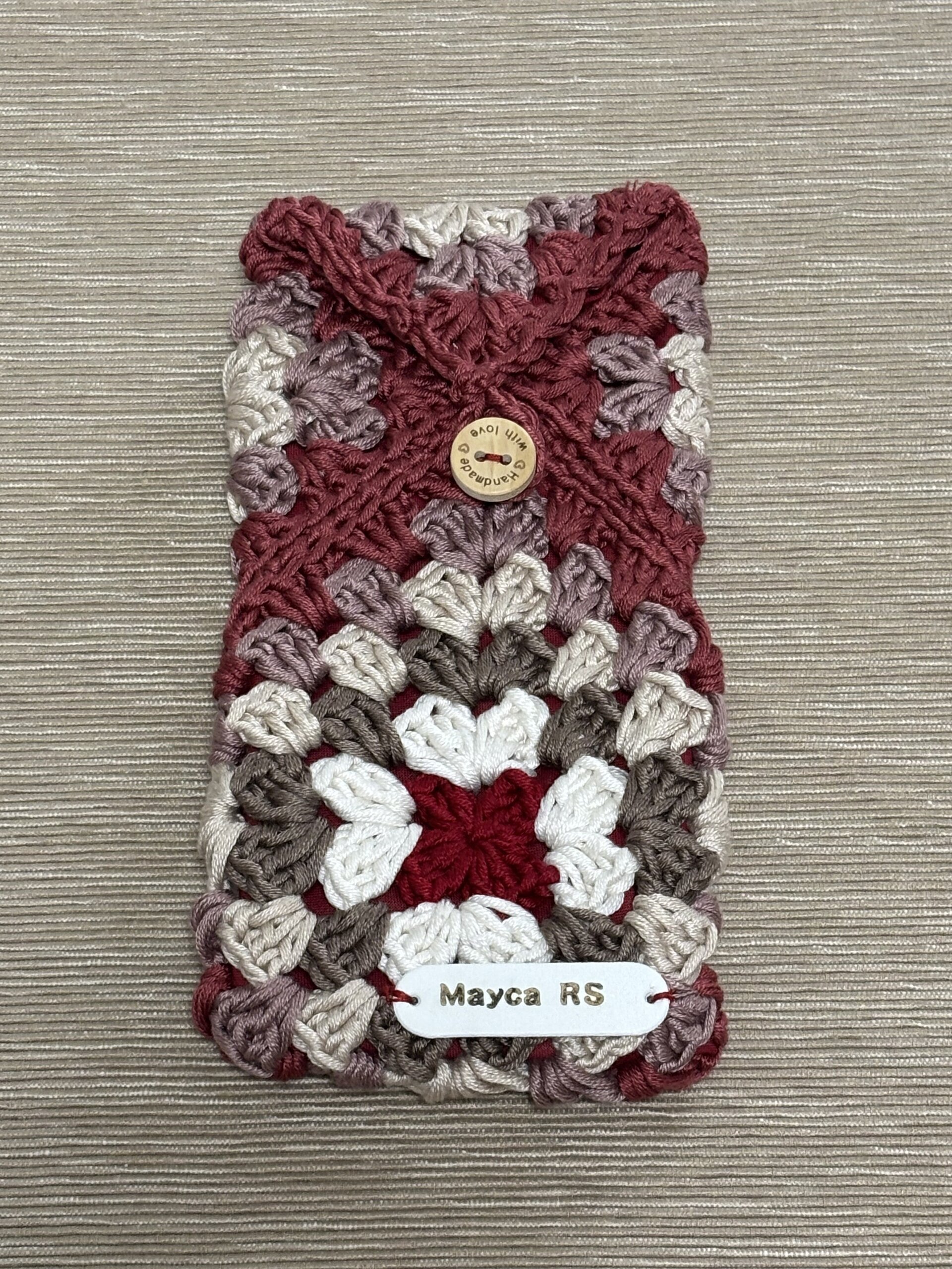 Conjunto funda gafas y portalibros hecho a mano crochet tonos rosado - 5