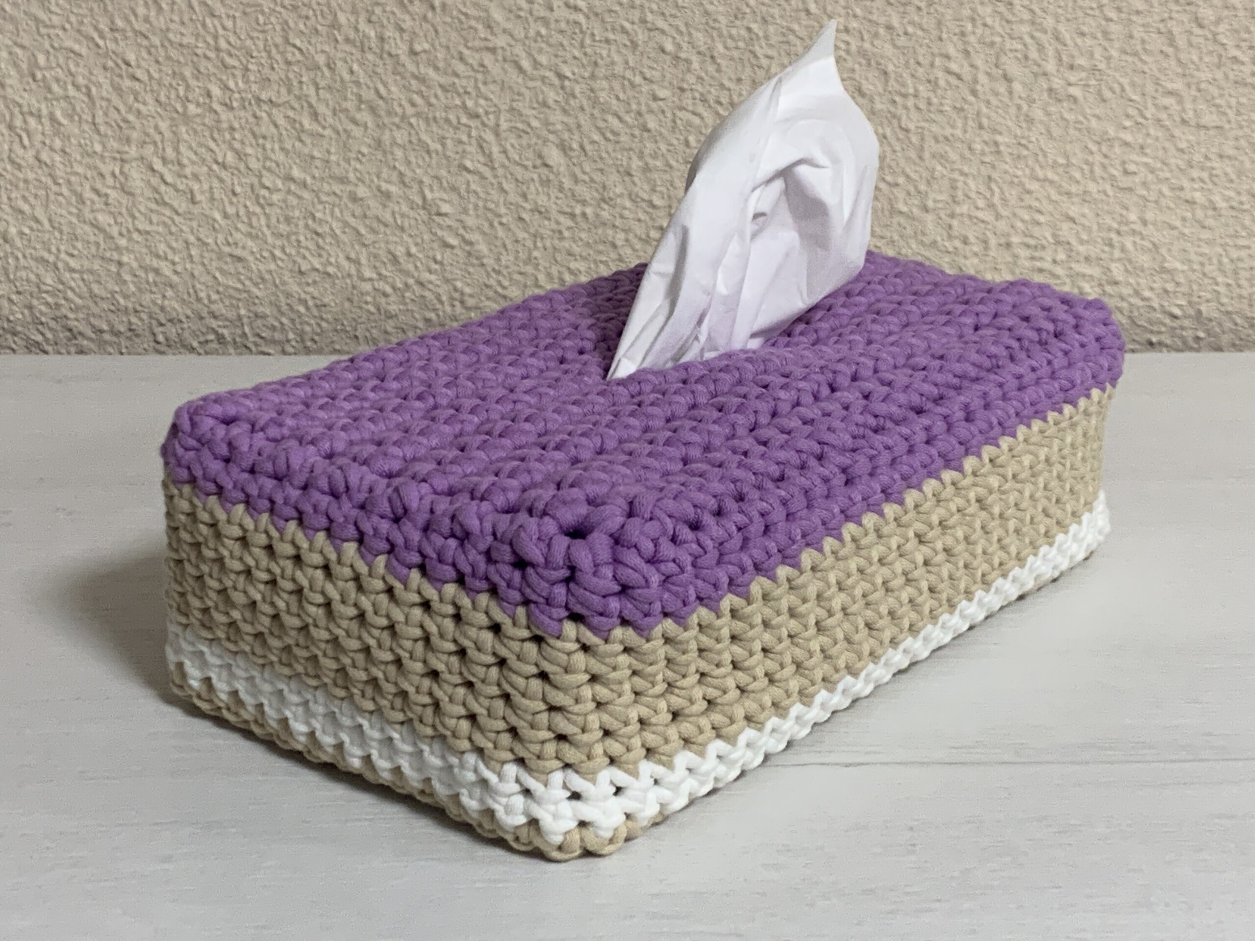 Funda para caja de pañuelos Lila, Beige y blanco - 4