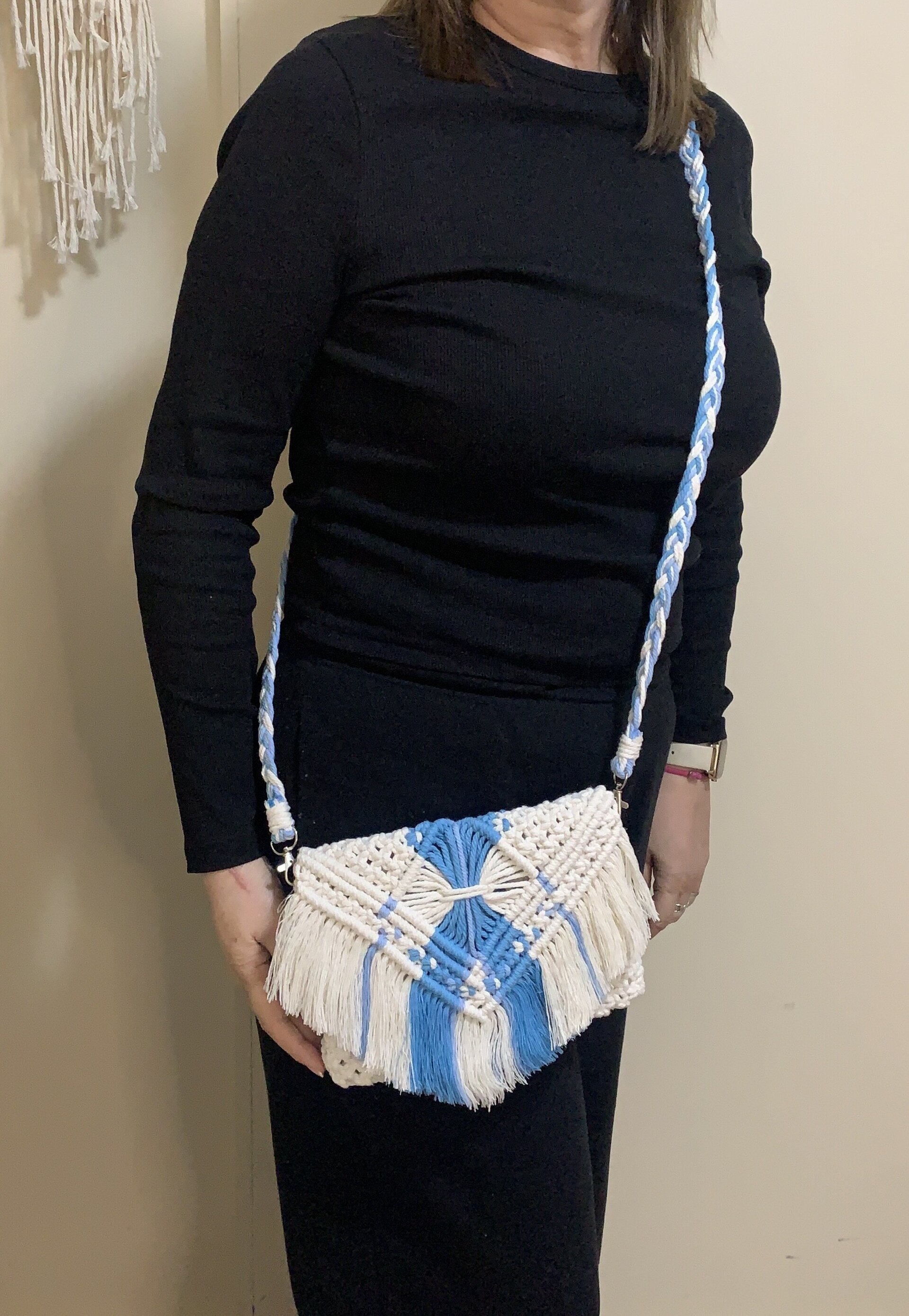 Bolso Azul y beige en macramé - 3