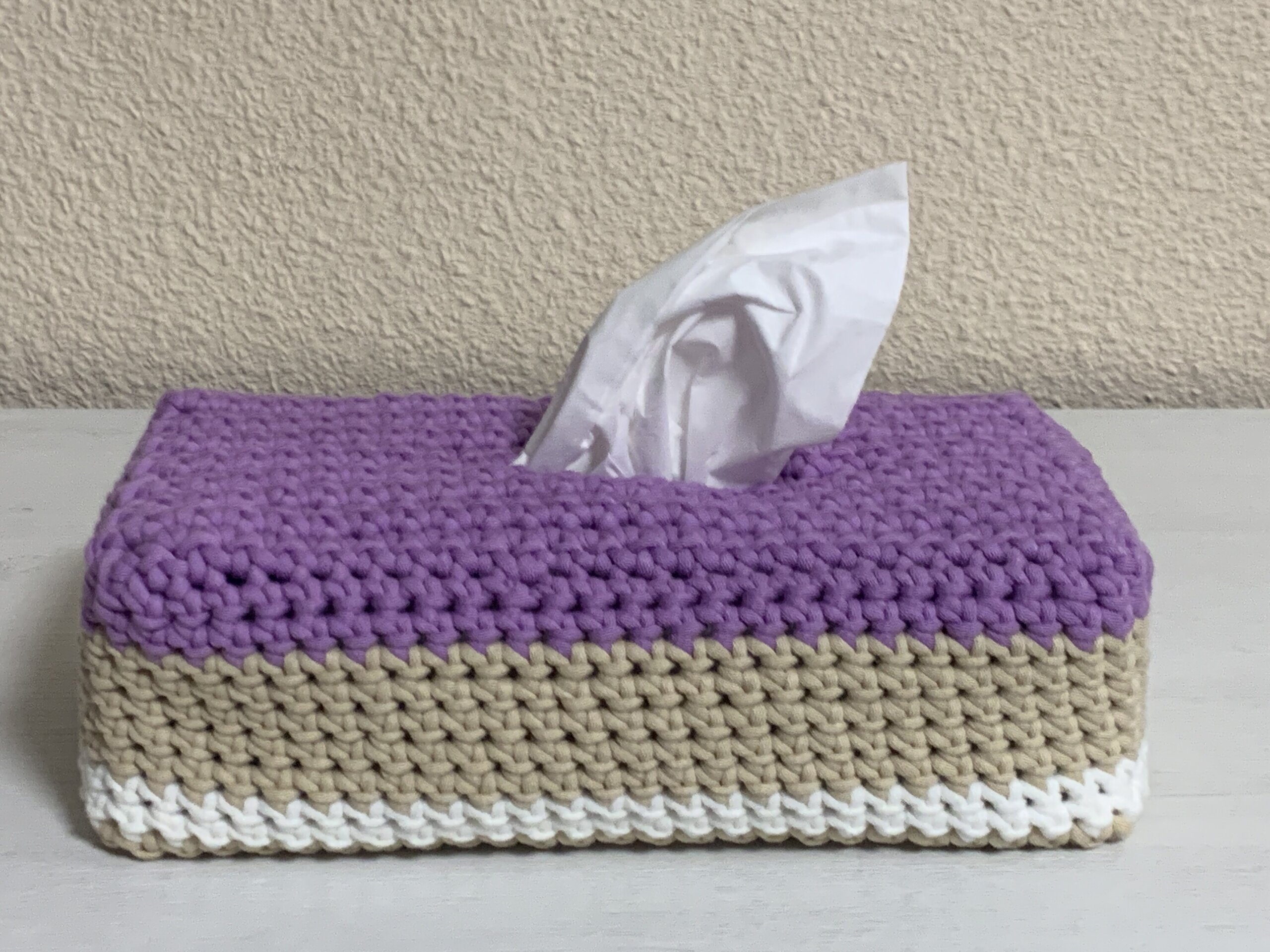 Funda para caja de pañuelos Lila, Beige y blanco - 2