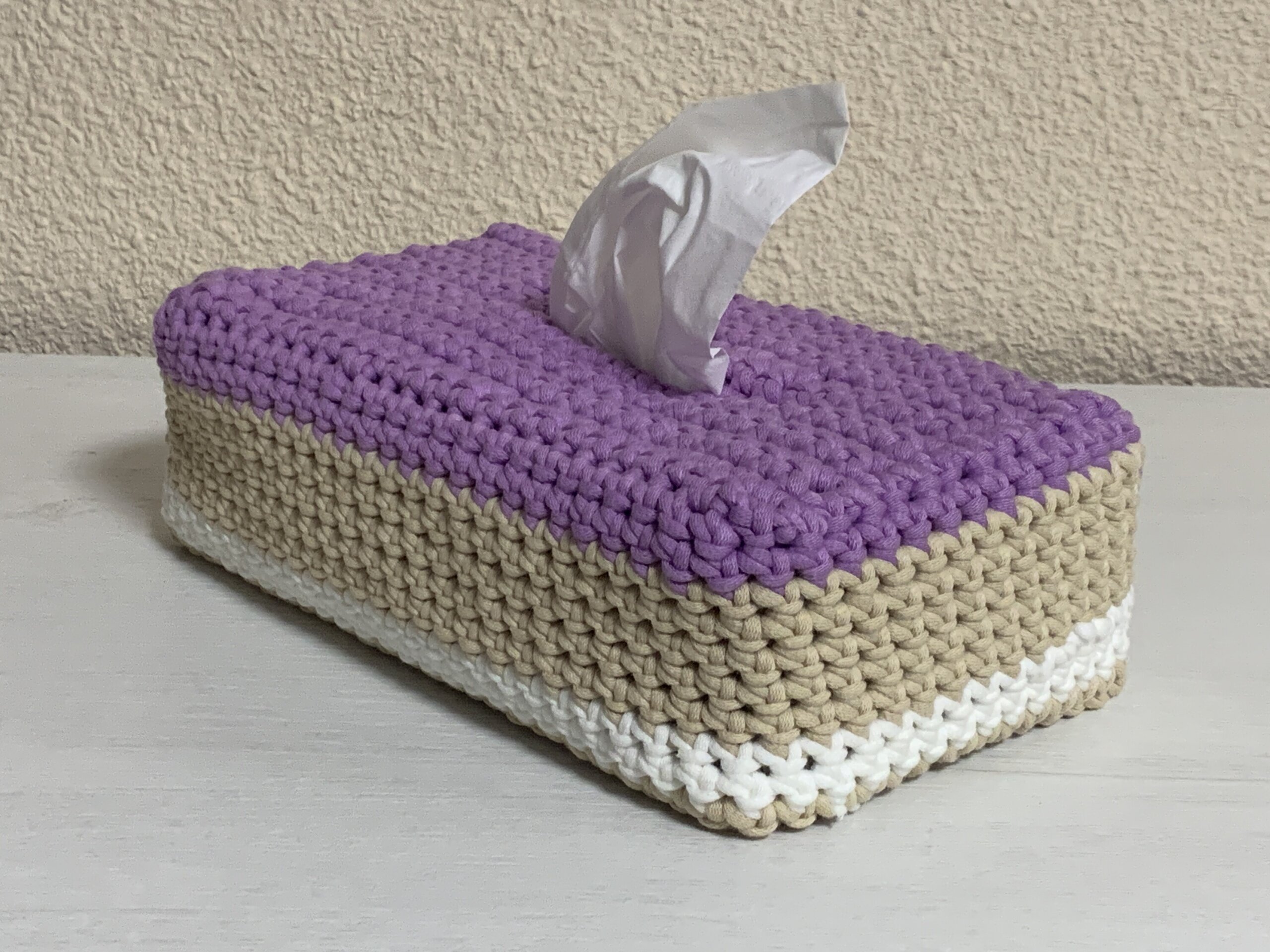 Funda para caja de pañuelos Lila, Beige y blanco - 3
