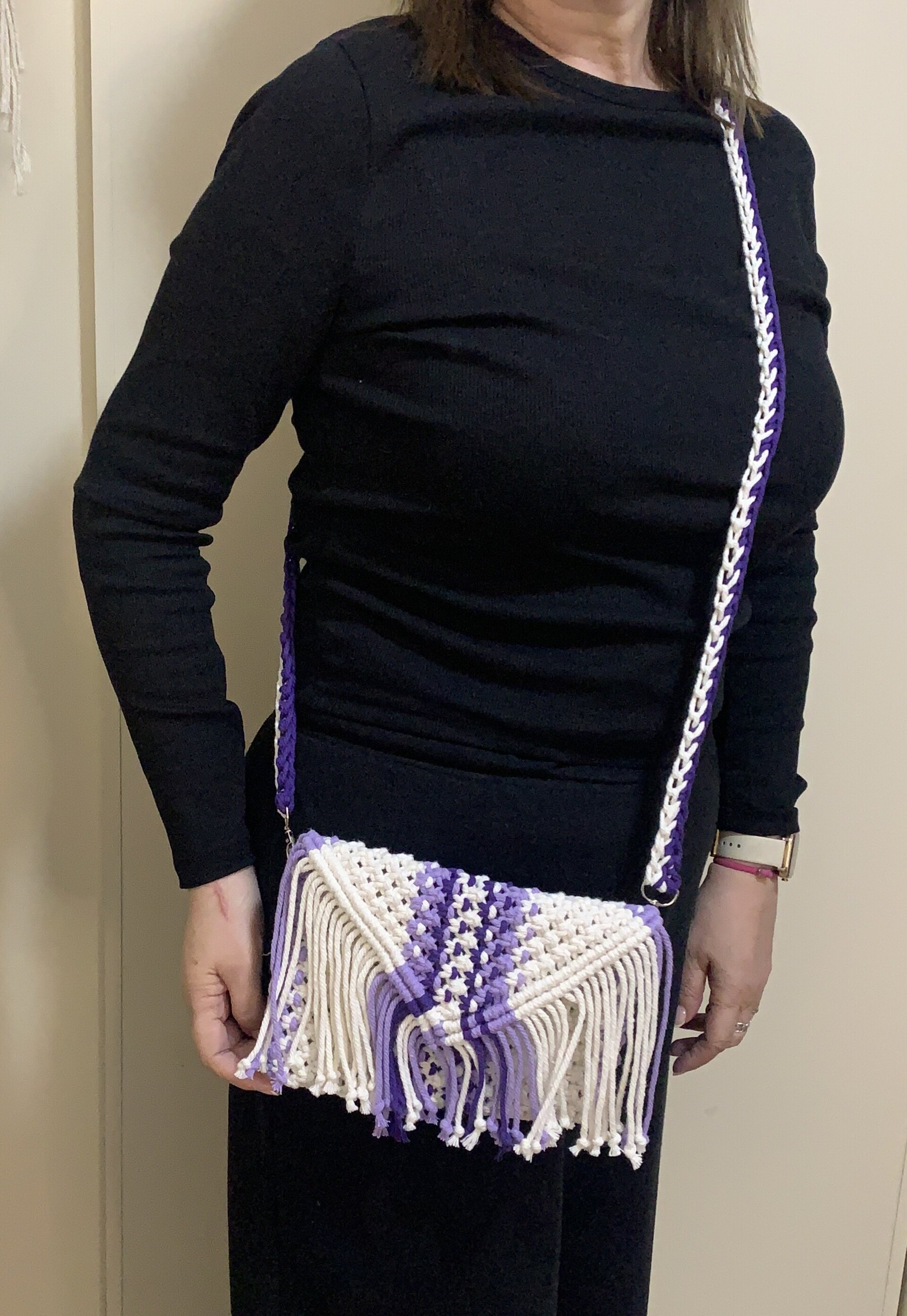Bolso Beige, Lila y Morado en macramé - 5