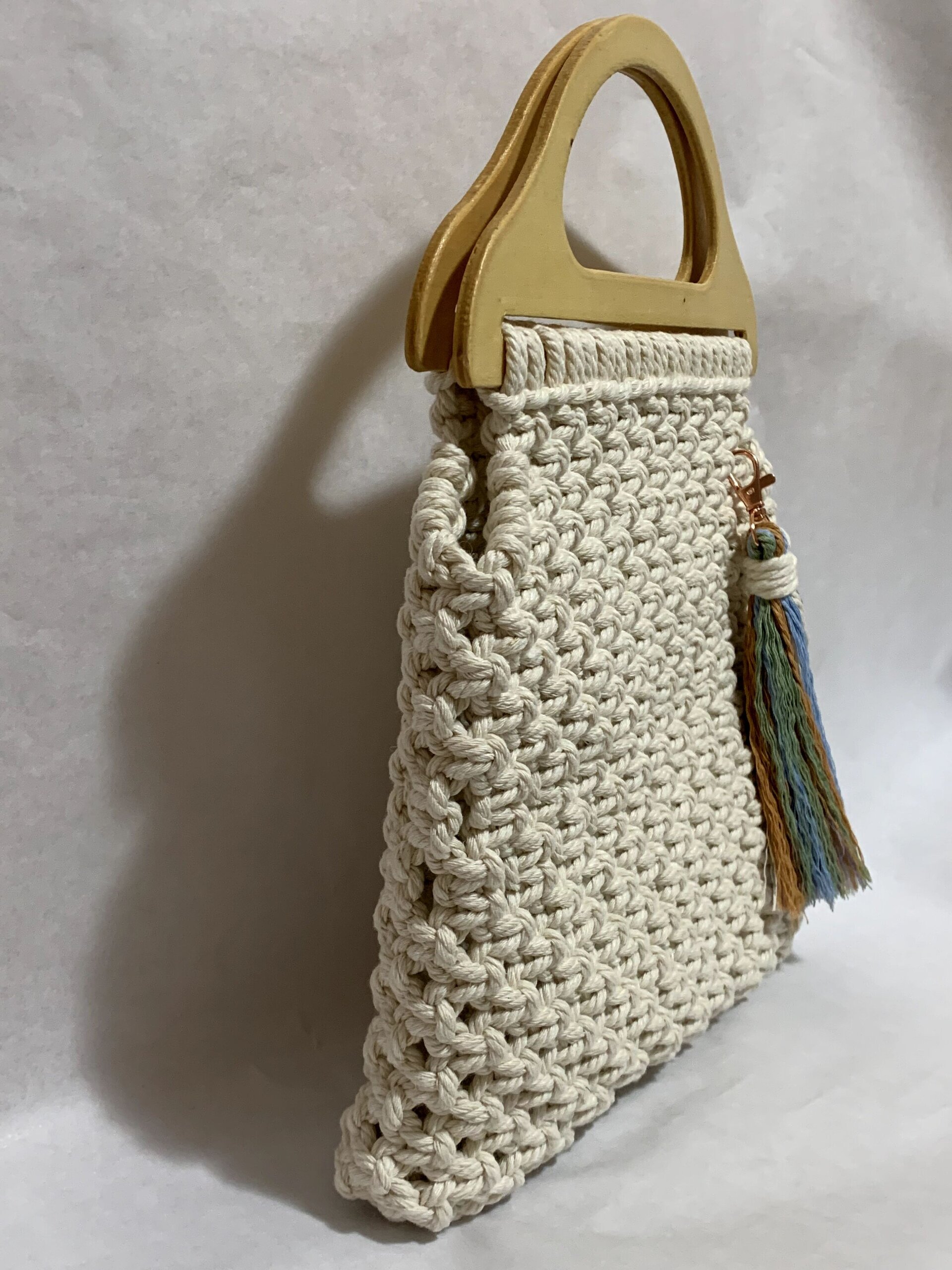Bolso de mano Beige con asa de madera - 4