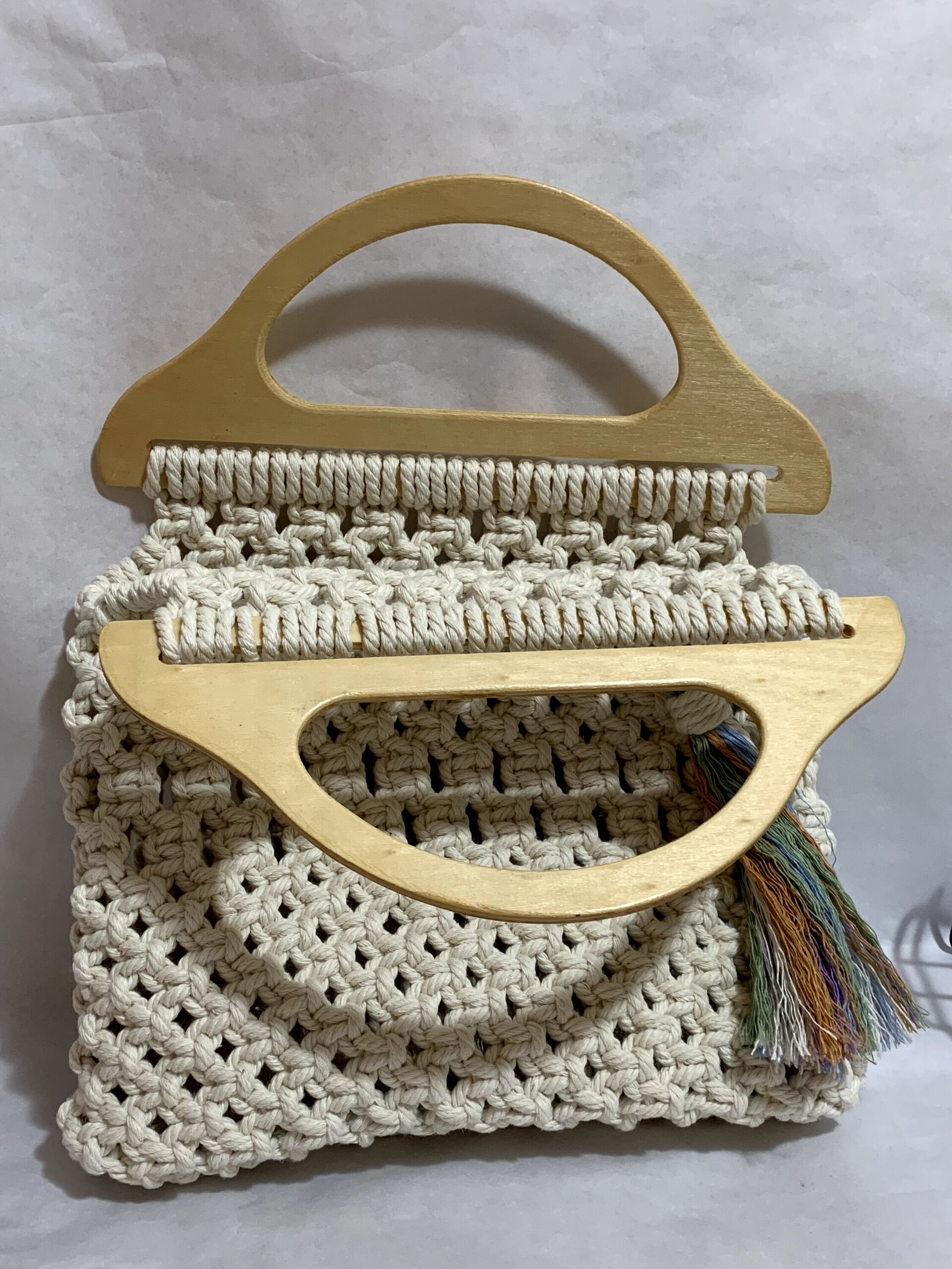 Bolso de mano Beige con asa de madera - 5
