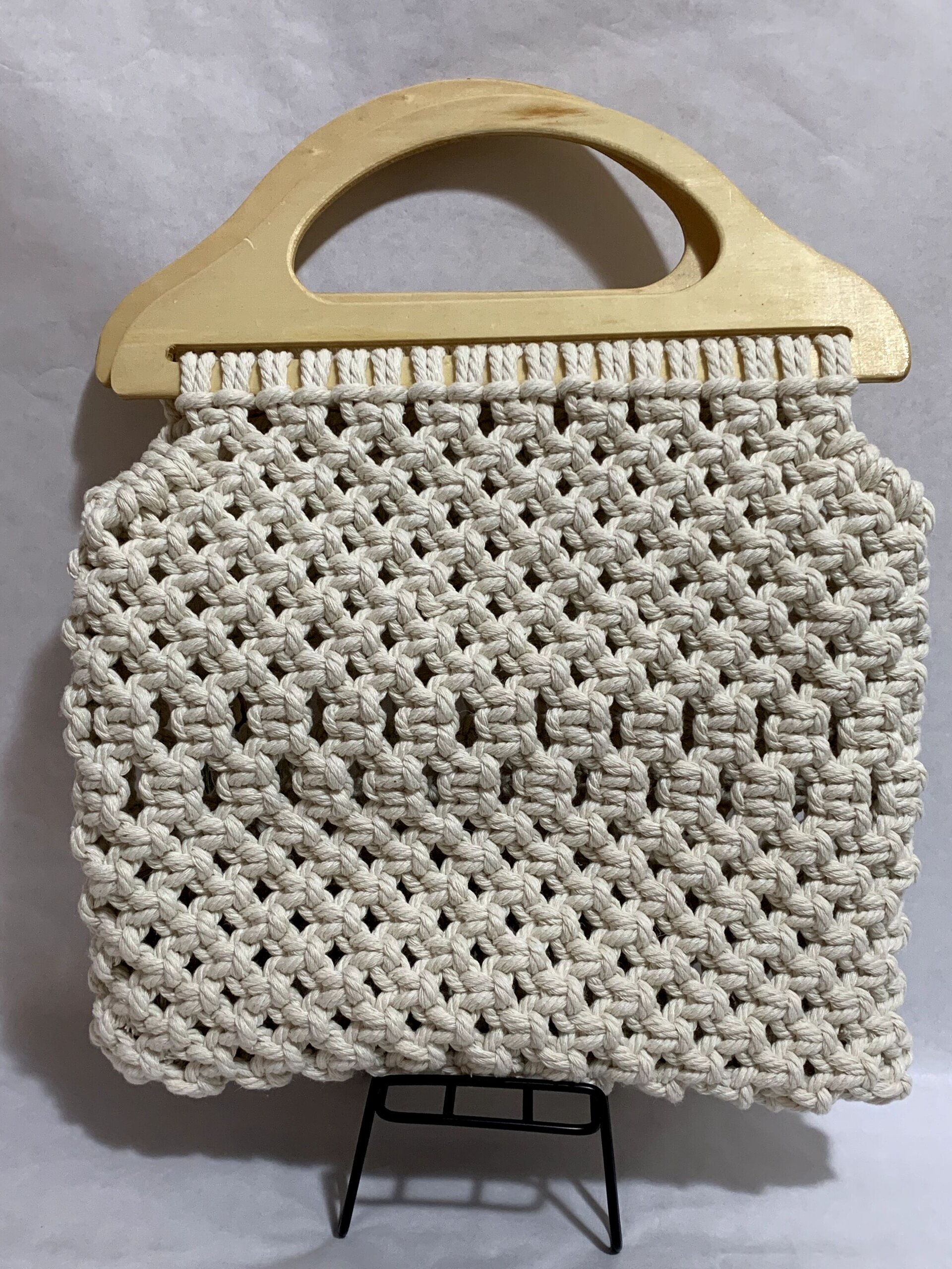 Bolso de mano Beige con asa de madera - 2