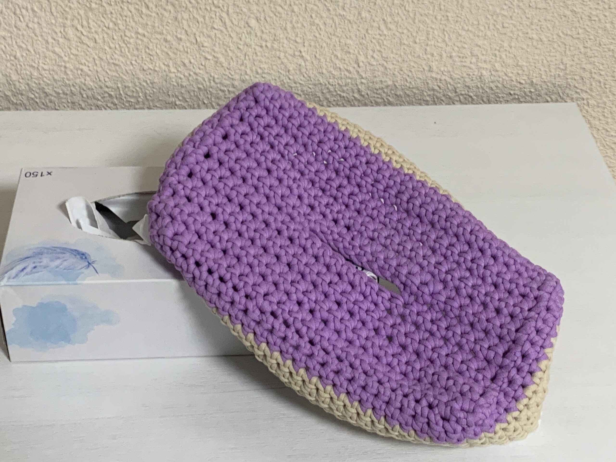 Funda para caja de pañuelos Lila, Beige y blanco - 6